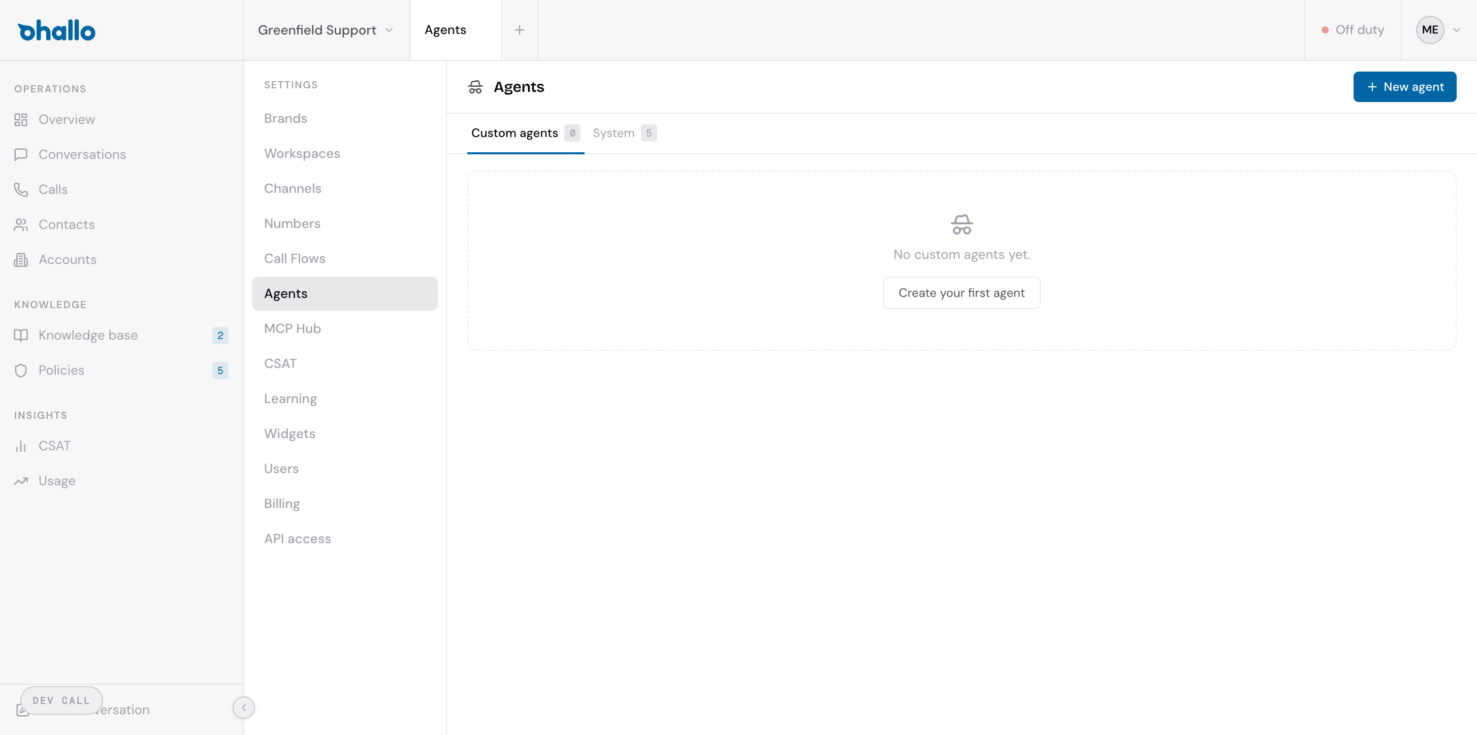 The Agents page showing tabs for Custom agents and System agents