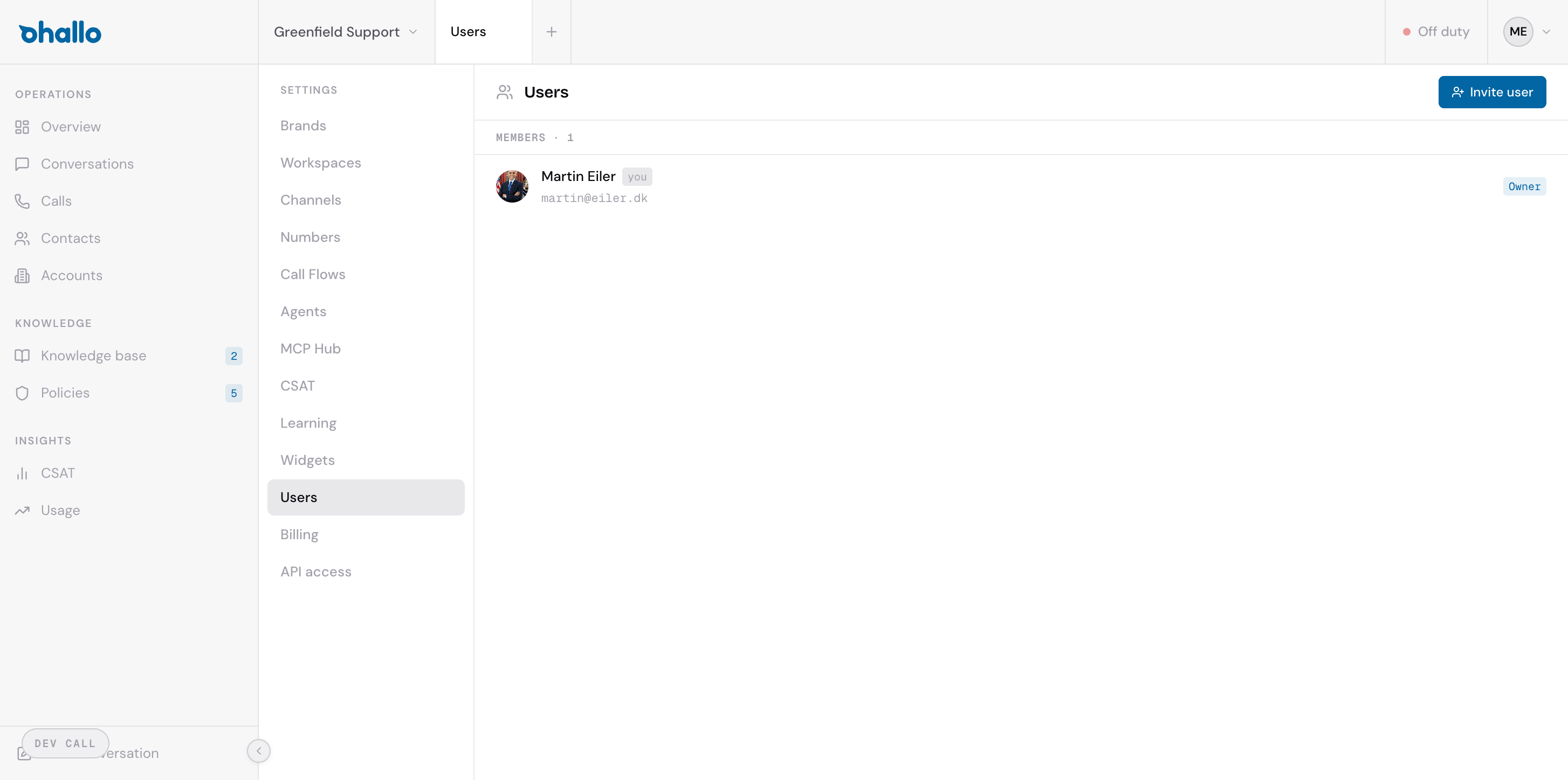 The Users page showing a list of team members with their names, email addresses, and assigned roles